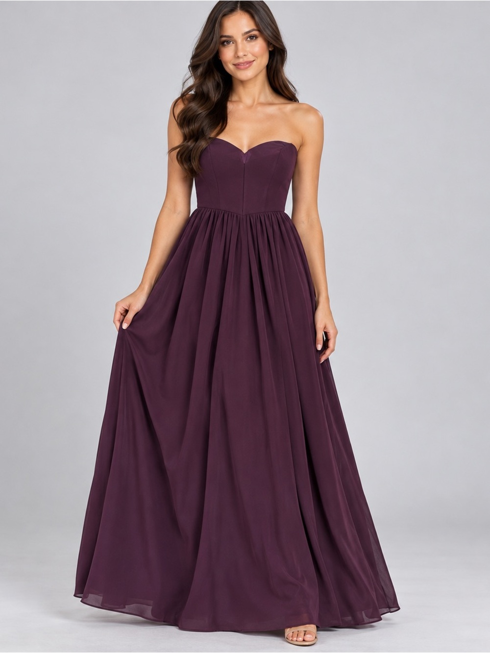 Minuet Plum Purple Strapless Sweetheart Chiffon Maxi Formal Gown Dress S